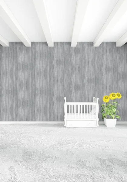 Modern çatı iç bebek odası veya kreş alanı ile eklektik duvar ile. 3D render.