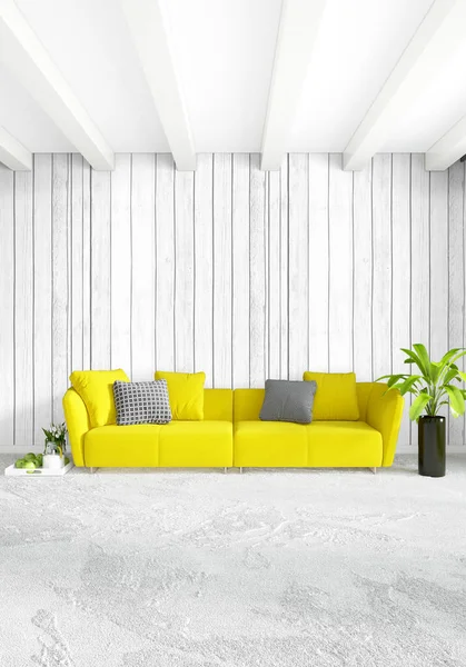 Modern çatı iç yatak odası veya oturma odası alanı ile eklektik duvar ile. 3D render.