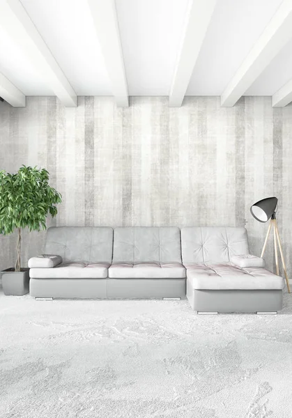 Modern çatı iç yatak odası veya oturma odası alanı ile eklektik duvar ile. 3D render.