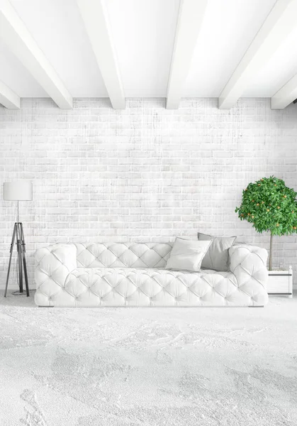 Modern çatı iç yatak odası veya oturma odası alanı ile eklektik duvar ile. 3D render.