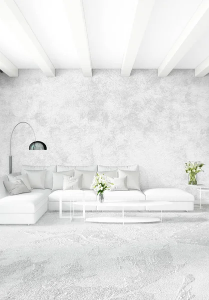 Modern çatı iç yatak odası veya oturma odası alanı ile eklektik duvar ile. 3D render.