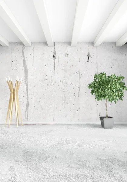 Modern çatı iç yatak odası veya oturma odası alanı ile eklektik duvar ile. 3D render.