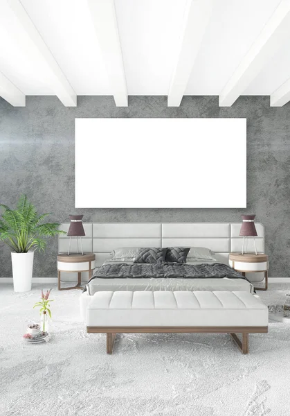 Dikey modern iç yatak odası veya oturma odası eklektik duvar ve boş çerçeve çizim boşaltmak için. 3D render