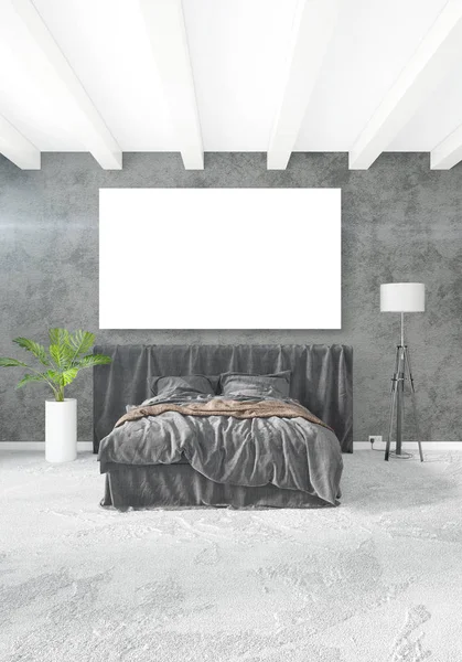 Dikey modern iç yatak odası veya oturma odası eklektik duvar ve boş çerçeve çizim boşaltmak için. 3D render