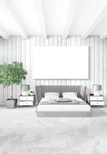 Dikey modern iç yatak odası veya oturma odası eklektik duvar ve boş çerçeve çizim boşaltmak için. 3D render