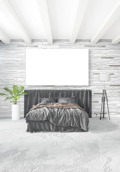 Dikey modern iç yatak odası veya oturma odası eklektik duvar ve boş çerçeve çizim boşaltmak için. 3D render