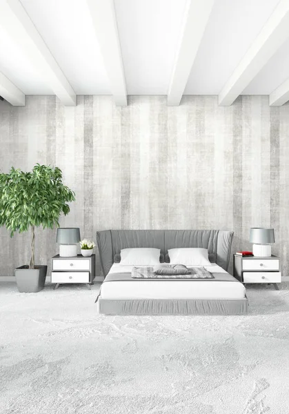 Modern çatı iç yatak odası veya oturma odası alanı ile eklektik duvar ile. 3D render.