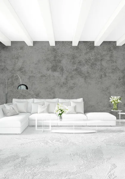 Modern çatı iç yatak odası veya oturma odası alanı ile eklektik duvar ile. 3D render.