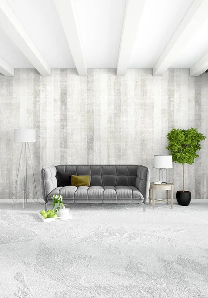 Modern çatı iç yatak odası veya oturma odası alanı ile eklektik duvar ile. 3D render.