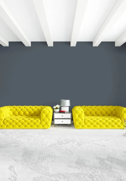 Modern çatı iç yatak odası veya oturma odası alanı ile eklektik duvar ile. 3D render.