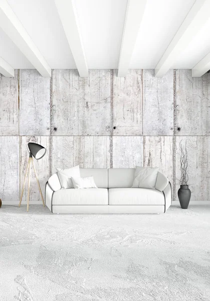 Modern çatı iç yatak odası veya oturma odası alanı ile eklektik duvar ile. 3D render.