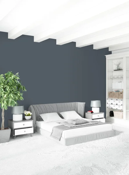 Moderne loft interieur slaapkamer of woonkamer met eclectische muur met ruimte. 3D-rendering. — Stockfoto