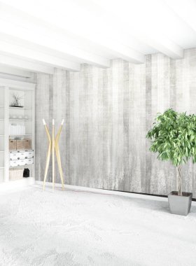 Modern çatı iç yatak odası veya oturma odası alanı ile eklektik duvar ile. 3D render.