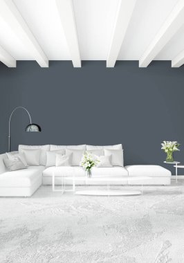Modern çatı iç yatak odası veya oturma odası alanı ile eklektik duvar ile. 3D render.