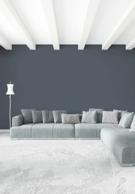 Modern çatı iç yatak odası veya oturma odası alanı ile eklektik duvar ile. 3D render.