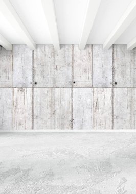 Modern çatı iç yatak odası veya oturma odası alanı ile eklektik duvar ile. 3D render.