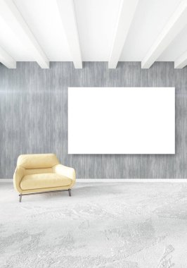 Dikey modern iç yatak odası veya oturma odası eklektik duvar ve boş çerçeve çizim boşaltmak için. 3D render