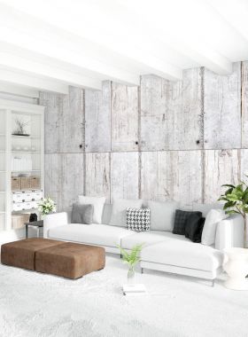 Modern çatı iç yatak odası veya oturma odası alanı ile eklektik duvar ile. 3D render.