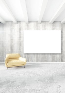 Dikey modern iç yatak odası veya oturma odası eklektik duvar ve boş çerçeve çizim boşaltmak için. 3D render