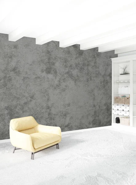 Modern çatı iç yatak odası veya oturma odası alanı ile eklektik duvar ile. 3D render.