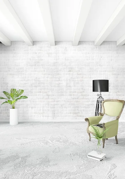 Modern çatı iç yatak odası veya oturma odası alanı ile eklektik duvar ile. 3D render.