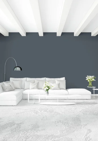 Modern loft interior bedroom or living room with eclectic wall with space. 3D rendering.