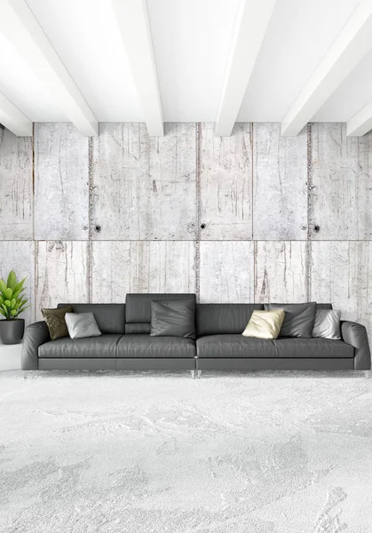 Modern çatı iç yatak odası veya oturma odası alanı ile eklektik duvar ile. 3D render.