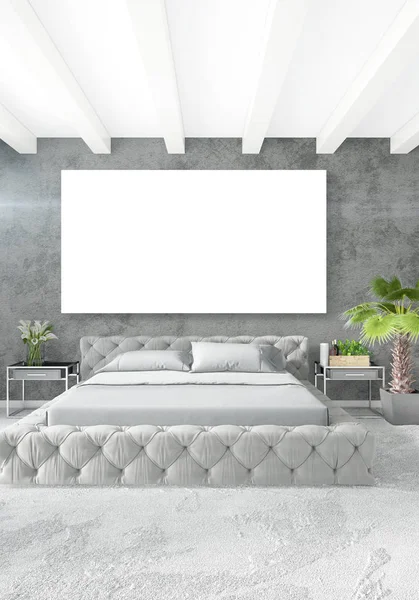 Dikey modern iç yatak odası veya oturma odası eklektik duvar ve boş çerçeve çizim boşaltmak için. 3D render