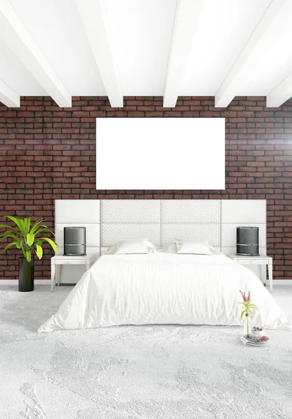 Dikey modern iç yatak odası veya oturma odası eklektik duvar ve boş çerçeve çizim boşaltmak için. 3D render