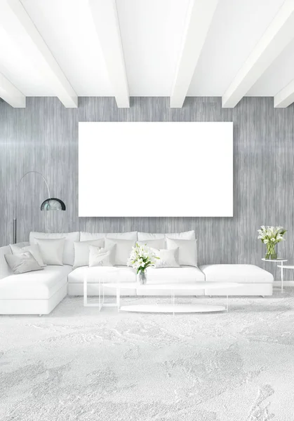 Dikey modern iç yatak odası veya oturma odası eklektik duvar ve boş çerçeve çizim boşaltmak için. 3D render