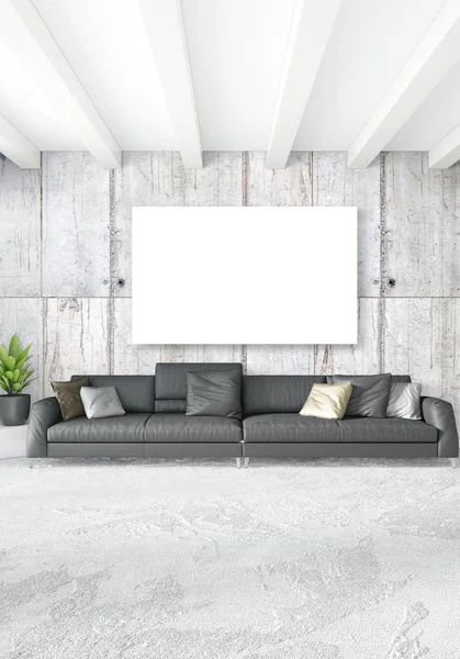 Dikey modern iç yatak odası veya oturma odası eklektik duvar ve boş çerçeve çizim boşaltmak için. 3D render