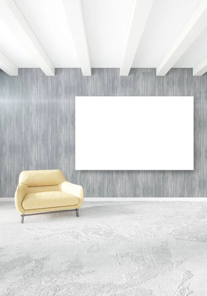 Dikey modern iç yatak odası veya oturma odası eklektik duvar ve boş çerçeve çizim boşaltmak için. 3D render