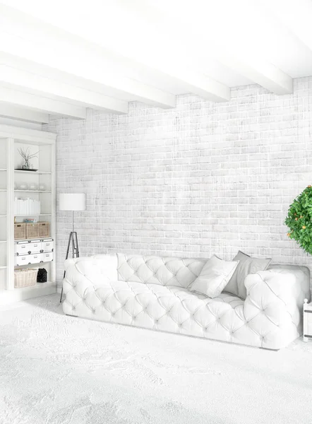 Loft nowoczesne wnętrza sypialni lub pokoju dziennego z eklektyczną ściany z miejsca. renderowania 3D. — Zdjęcie stockowe