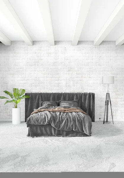 Modern çatı iç yatak odası veya oturma odası alanı ile eklektik duvar ile. 3D render.