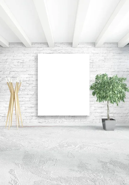 Dikey modern iç yatak odası veya oturma odası eklektik duvar ve boş çerçeve çizim boşaltmak için. 3D render