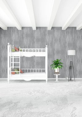 Modern çatı iç bebek odası veya kreş alanı ile eklektik duvar ile. 3D render.