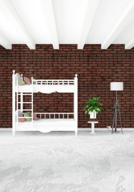 Modern çatı iç bebek odası veya kreş alanı ile eklektik duvar ile. 3D render.