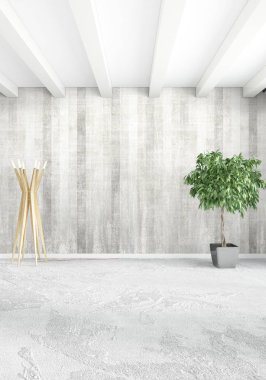 Modern çatı iç yatak odası veya oturma odası alanı ile eklektik duvar ile. 3D render.