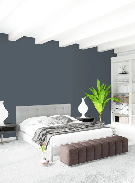 Chambre intérieure loft moderne ou salon avec mur éclectique avec espace. rendu 3D . — Photo