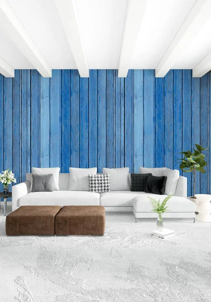 Modern çatı iç yatak odası veya oturma odası alanı ile eklektik duvar ile. 3D render.