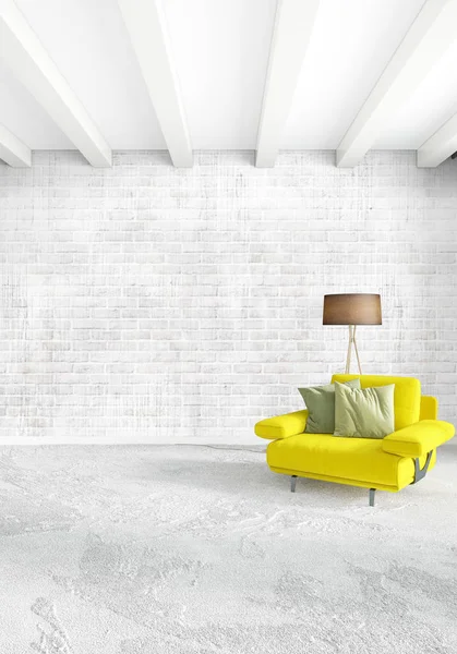 Kamar tidur interior loteng modern atau ruang tamu dengan dinding eklektik dengan ruang. Perender 3D . — Stok Foto