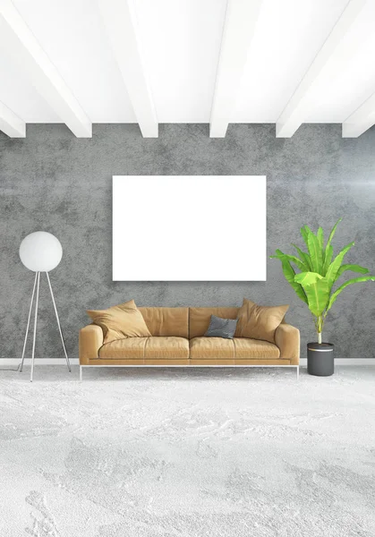 Pionowe nowoczesne wnętrza sypialni lub pokoju dziennego z eklektyczną ściany i puste rama tło rysunku. renderowania 3D — Zdjęcie stockowe