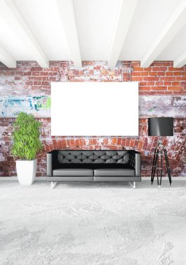 Dikey yatak odası en az ya da Loft tarzı iç tasarım. 3D render. Kavram fikir.