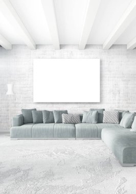 Dikey yatak odası en az ya da Loft tarzı iç tasarım. 3D render. Kavram fikir.