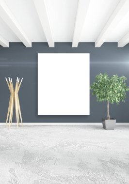 Dikey yatak odası en az ya da Loft tarzı iç tasarım. 3D render. Kavram fikir.