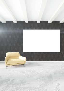 Dikey yatak odası en az ya da Loft tarzı iç tasarım. 3D render. Kavram fikir.