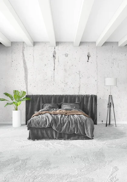 Vertikala sovrum Minimal eller loftstil inredning. 3D-rendering. Konceptidé. — Stockfoto