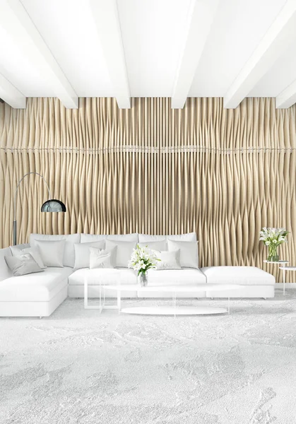 Dikey yatak odası en az ya da Loft tarzı iç tasarım. 3D render. Kavram fikir.