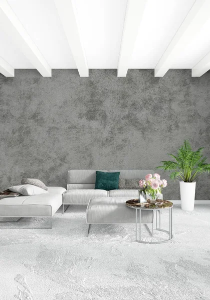 Dikey yatak odası en az ya da Loft tarzı iç tasarım. 3D render. Kavram fikir.