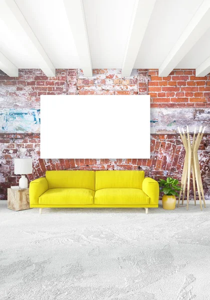 Dikey yatak odası en az ya da Loft tarzı iç tasarım. 3D render. Kavram fikir.